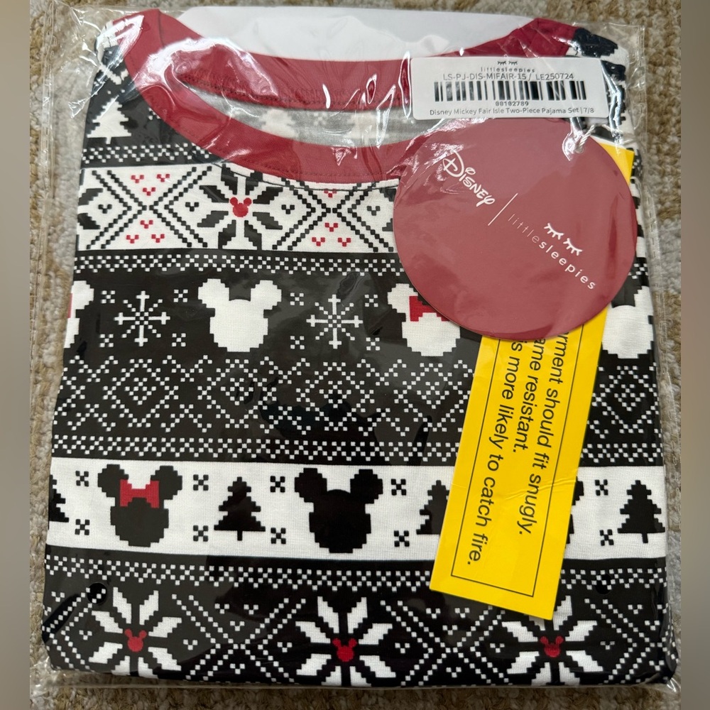 Little Sleepies Disney Mickey Fair Isle Two Piece Pajama Set Size 7/8